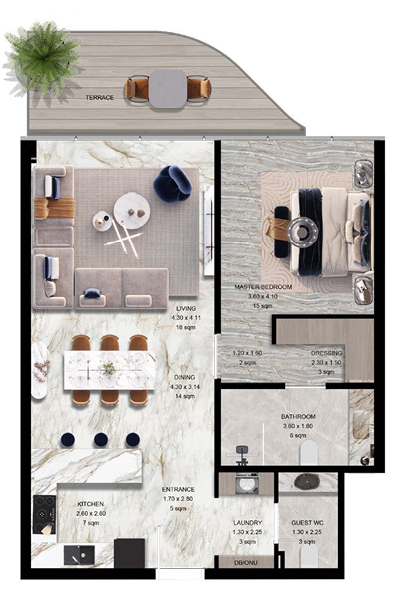 1 bedroom apartment layout
