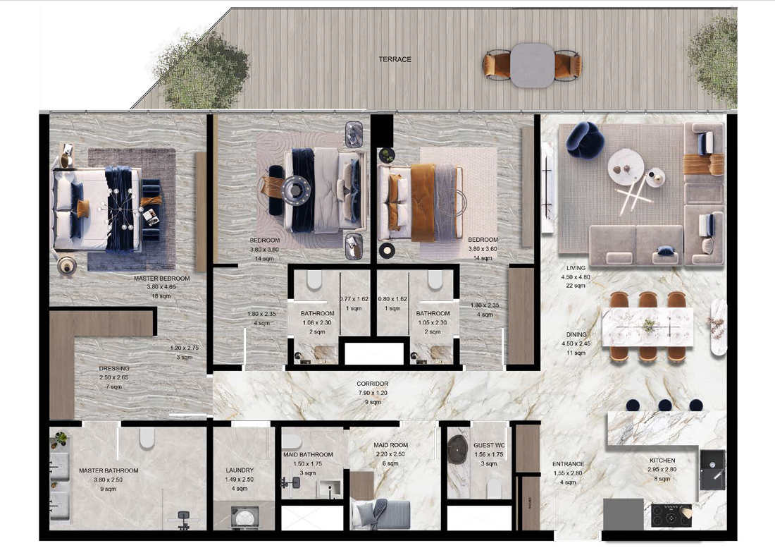 3 bedroom apartment layout